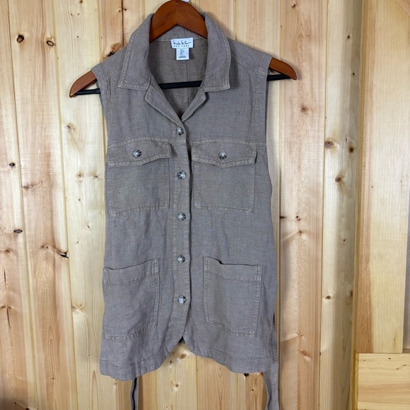 Nicole Miller Utility Vest Blouse Women’s Sz Small Linen Blend Quiet Luxury - Picture 4 of 12